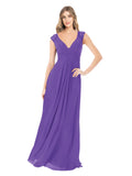 Purple A-Line V-Neck Cap Sleeves Long Bridesmaid Dress Layne