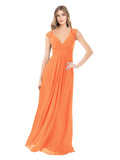 Tangerine Tango A-Line V-Neck Cap Sleeves Long Bridesmaid Dress Layne