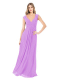 Violet A-Line V-Neck Cap Sleeves Long Bridesmaid Dress Layne