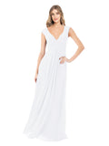 White A-Line V-Neck Cap Sleeves Long Bridesmaid Dress Layne