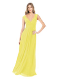 Yellow A-Line V-Neck Cap Sleeves Long Bridesmaid Dress Layne