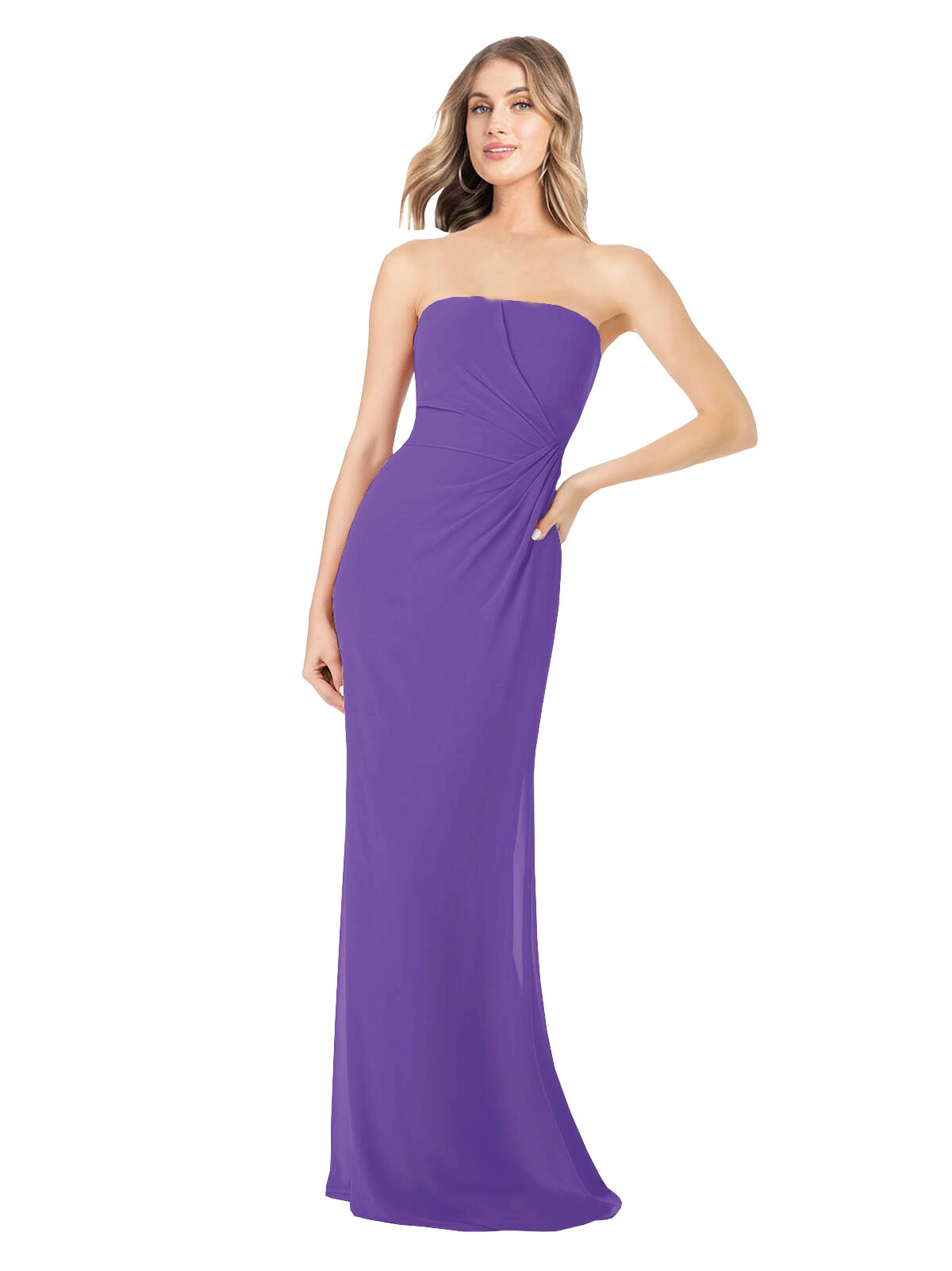 Purple Sheath Strapless Sleeveless Long Bridesmaid Dress Rae