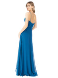 Peacock Blue A-Line Sweetheart, Spaghetti Straps Sleeveless Long Bridesmaid Dress Julia