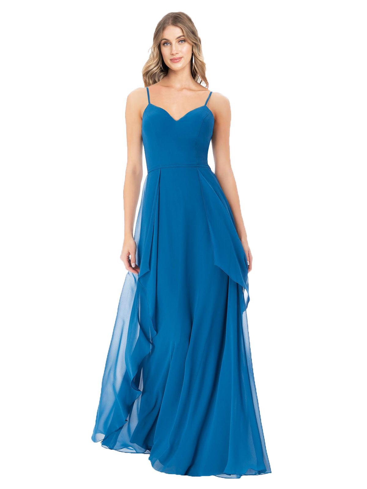 Peacock Blue A-Line Sweetheart, Spaghetti Straps Sleeveless Long Bridesmaid Dress Julia
