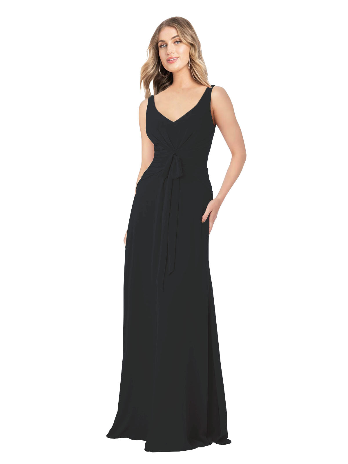 Black A-Line V-Neck Sleeveless Long Bridesmaid Dress Dina