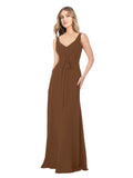 Brown A-Line V-Neck Sleeveless Long Bridesmaid Dress Dina
