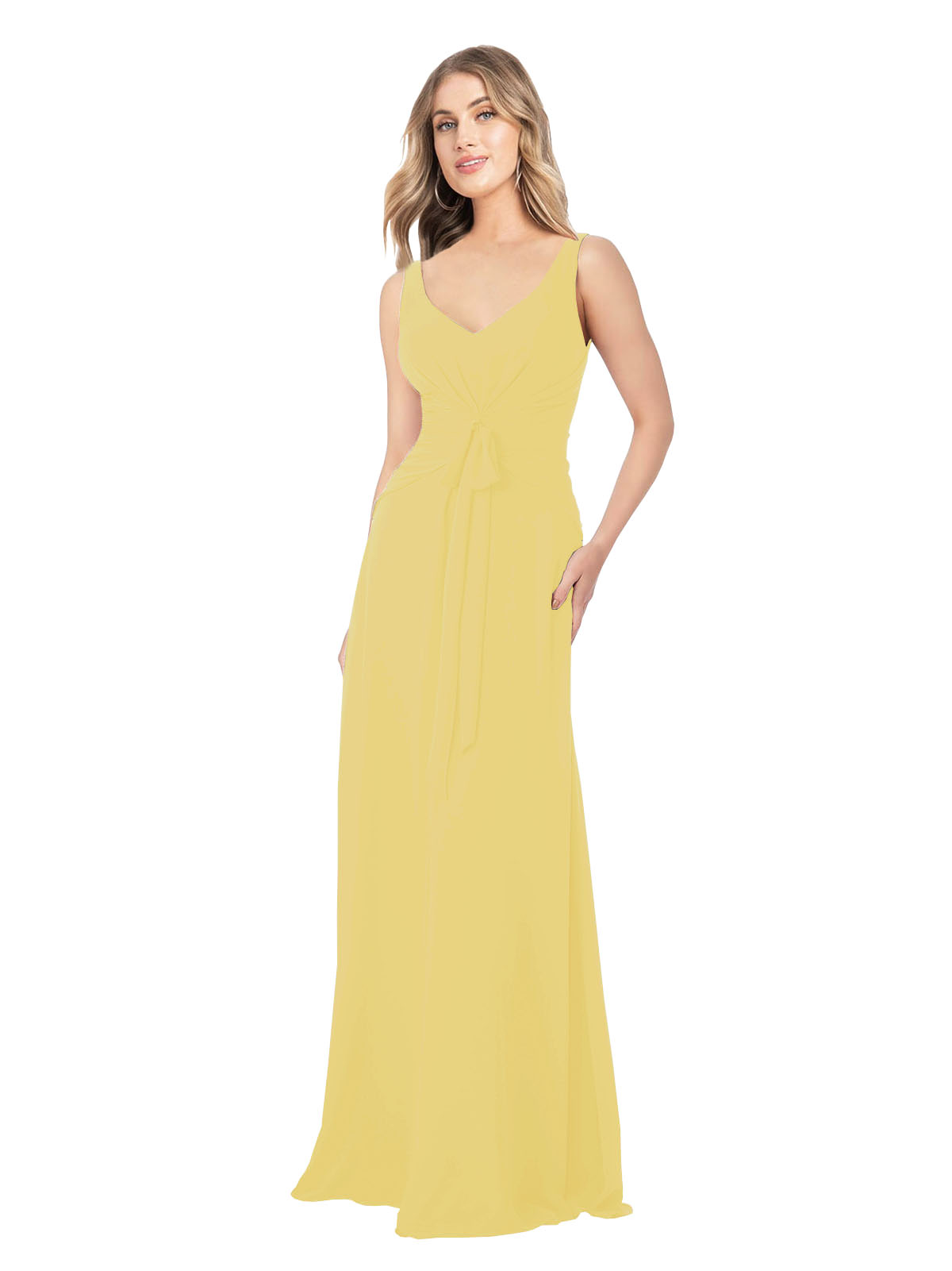 Daffodil A-Line V-Neck Sleeveless Long Bridesmaid Dress Dina