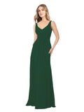Dark Green A-Line V-Neck Sleeveless Long Bridesmaid Dress Dina