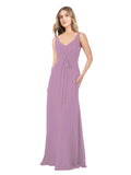 Dark Lavender A-Line V-Neck Sleeveless Long Bridesmaid Dress Dina