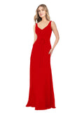 Dark Red A-Line V-Neck Sleeveless Long Bridesmaid Dress Dina