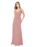 Dusty Pink A-Line V-Neck Sleeveless Long Bridesmaid Dress Dina