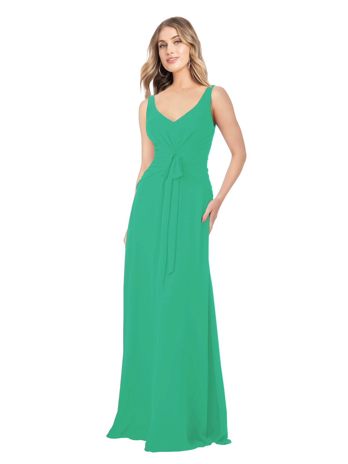 Emerald Green A-Line V-Neck Sleeveless Long Bridesmaid Dress Dina