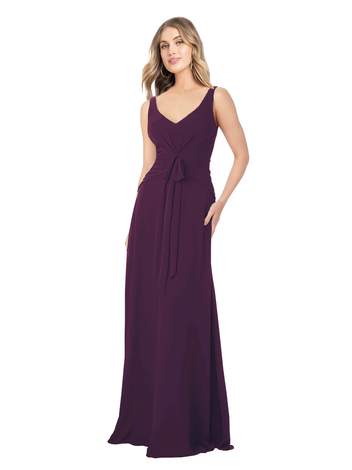 Grape A-Line V-Neck Sleeveless Long Bridesmaid Dress Dina