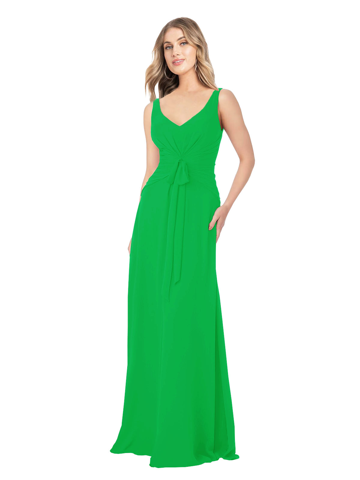 Green A-Line V-Neck Sleeveless Long Bridesmaid Dress Dina