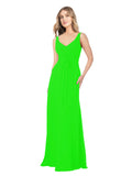 Lime Green A-Line V-Neck Sleeveless Long Bridesmaid Dress Dina