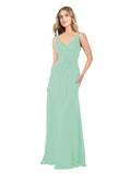 Mint Green A-Line V-Neck Sleeveless Long Bridesmaid Dress Dina