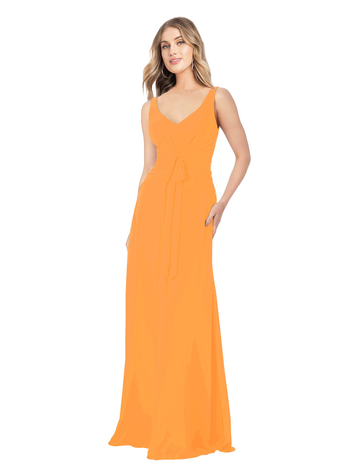 Orange A-Line V-Neck Sleeveless Long Bridesmaid Dress Dina