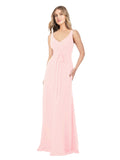 Pink A-Line V-Neck Sleeveless Long Bridesmaid Dress Dina