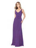 Plum Purple A-Line V-Neck Sleeveless Long Bridesmaid Dress Dina