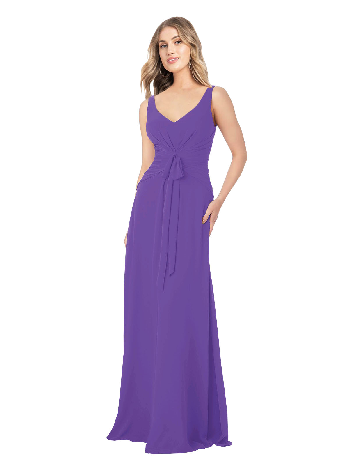 Purple A-Line V-Neck Sleeveless Long Bridesmaid Dress Dina