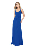 Royal Blue A-Line V-Neck Sleeveless Long Bridesmaid Dress Dina