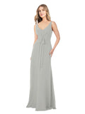 Silver A-Line V-Neck Sleeveless Long Bridesmaid Dress Dina