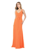 Tangerine Tango A-Line V-Neck Sleeveless Long Bridesmaid Dress Dina
