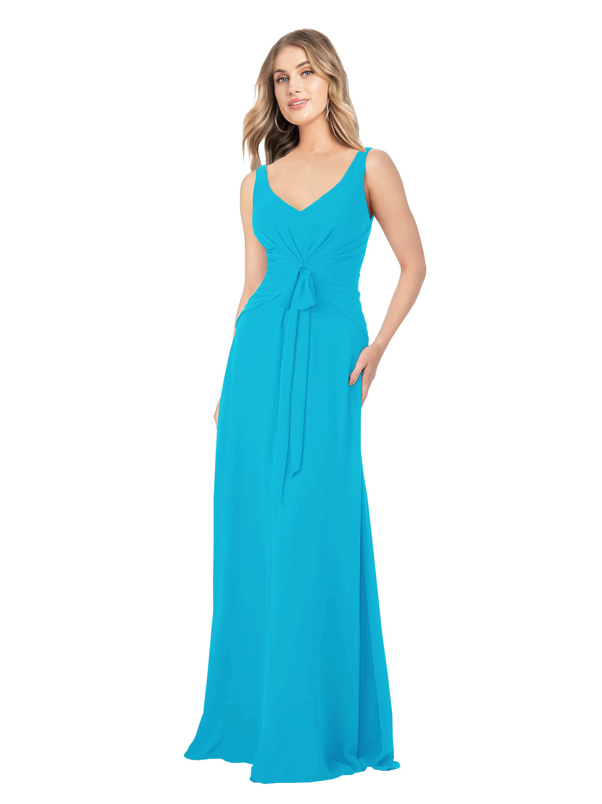 Turquoise A-Line V-Neck Sleeveless Long Bridesmaid Dress Dina