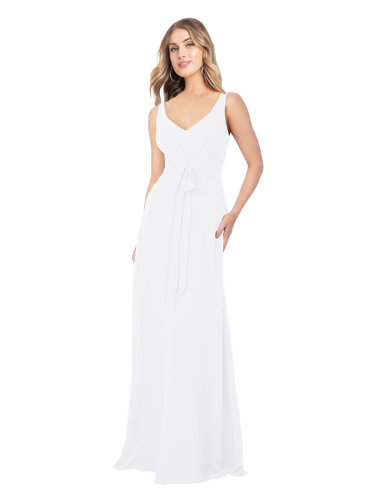 White A-Line V-Neck Sleeveless Long Bridesmaid Dress Dina
