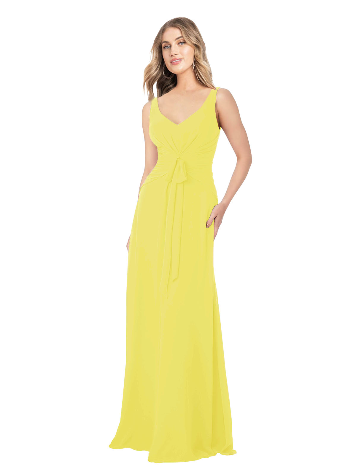 Yellow A-Line V-Neck Sleeveless Long Bridesmaid Dress Dina