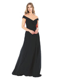 Black A-Line Off the Shoulder Sleeveless Long Bridesmaid Dress Alva