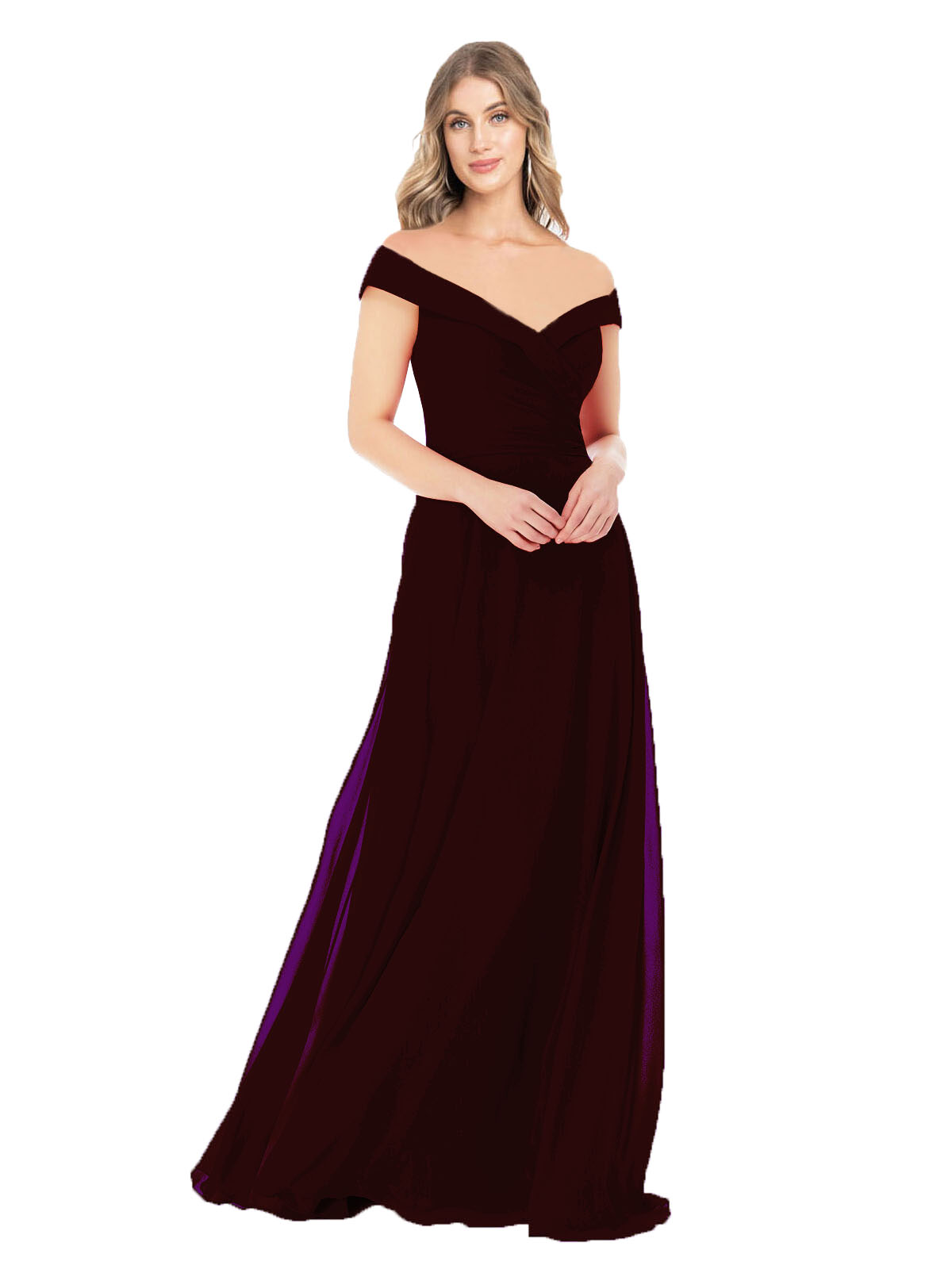 Burgundy Gold A-Line Off the Shoulder Sleeveless Long Bridesmaid Dress Alva