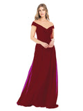 Burgundy A-Line Off the Shoulder Sleeveless Long Bridesmaid Dress Alva