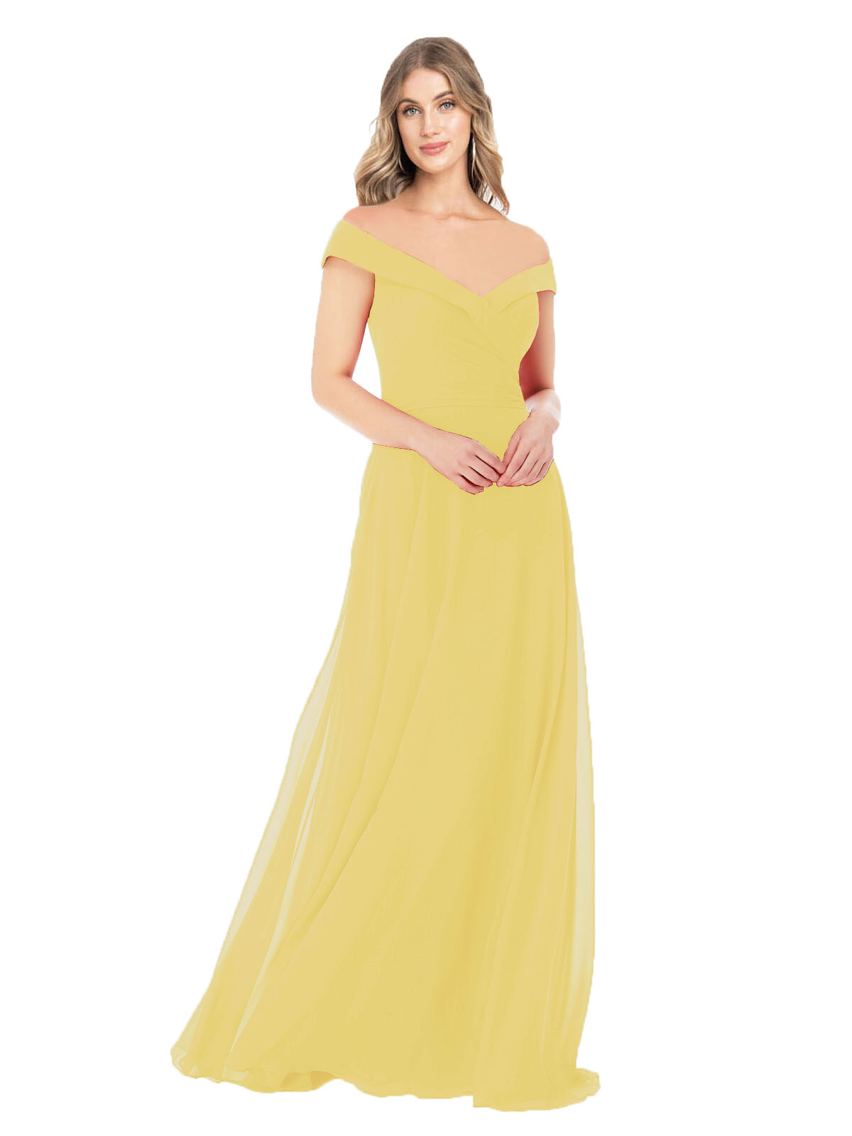 Daffodil A-Line Off the Shoulder Sleeveless Long Bridesmaid Dress Alva