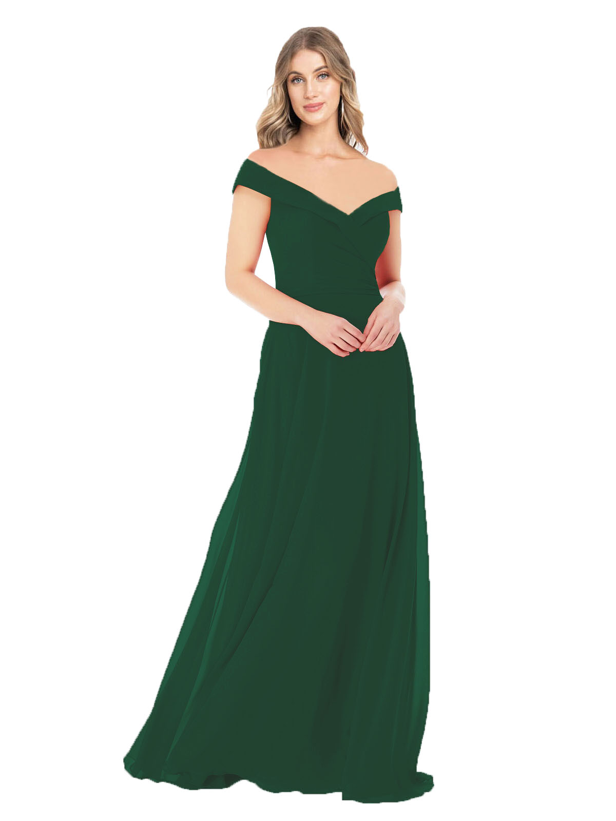 Dark Green A-Line Off the Shoulder Sleeveless Long Bridesmaid Dress Alva