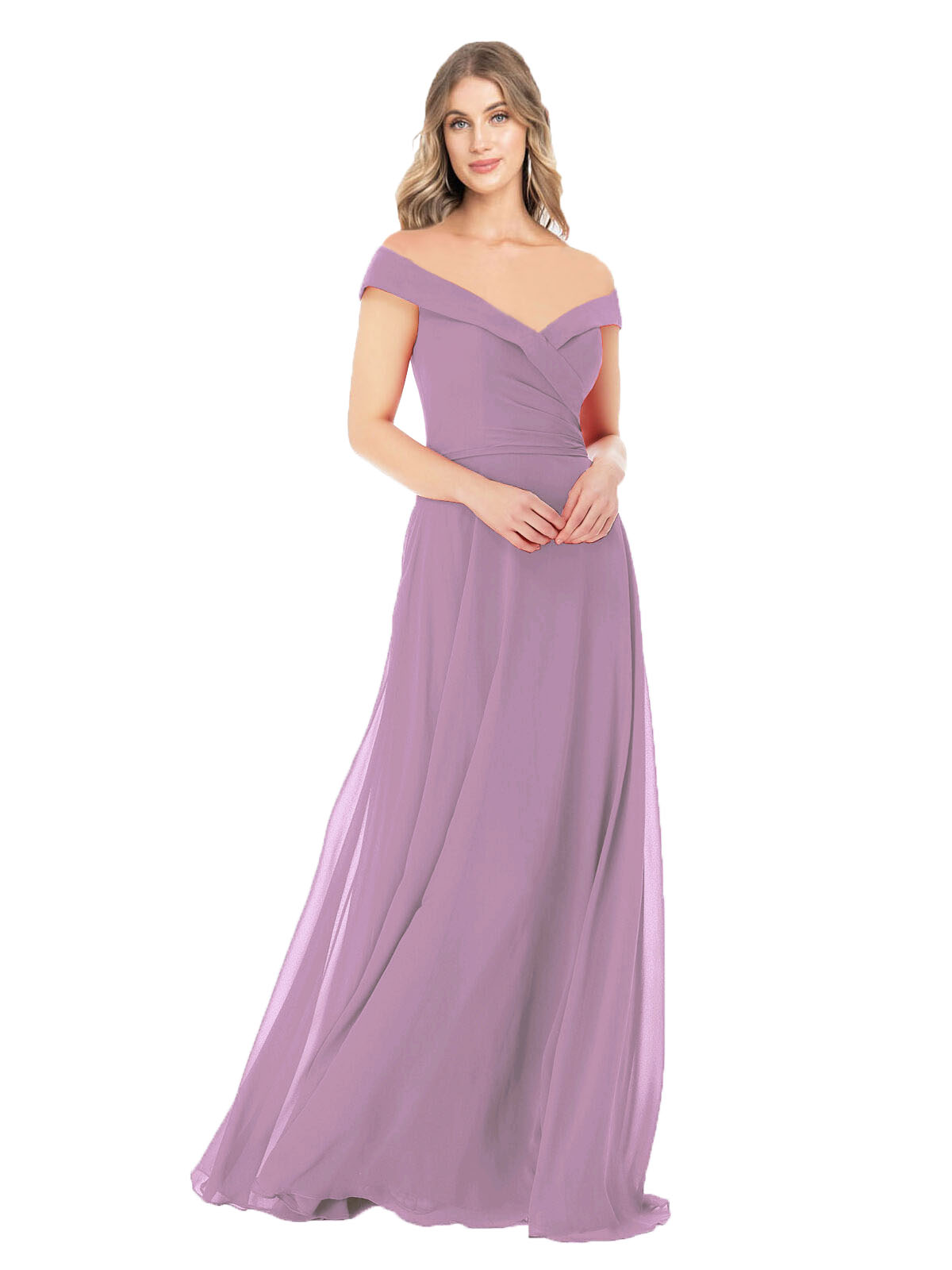 Dark Lavender A-Line Off the Shoulder Sleeveless Long Bridesmaid Dress Alva