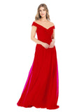 Dark Red A-Line Off the Shoulder Sleeveless Long Bridesmaid Dress Alva