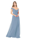 Dusty Blue A-Line Off the Shoulder Sleeveless Long Bridesmaid Dress Alva