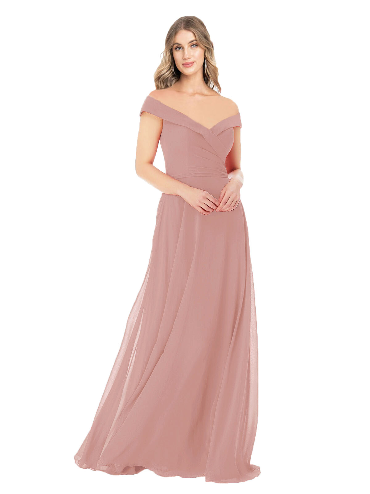 Dusty Pink A-Line Off the Shoulder Sleeveless Long Bridesmaid Dress Alva