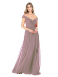 Dusty Rose A-Line Off the Shoulder Sleeveless Long Bridesmaid Dress Alva