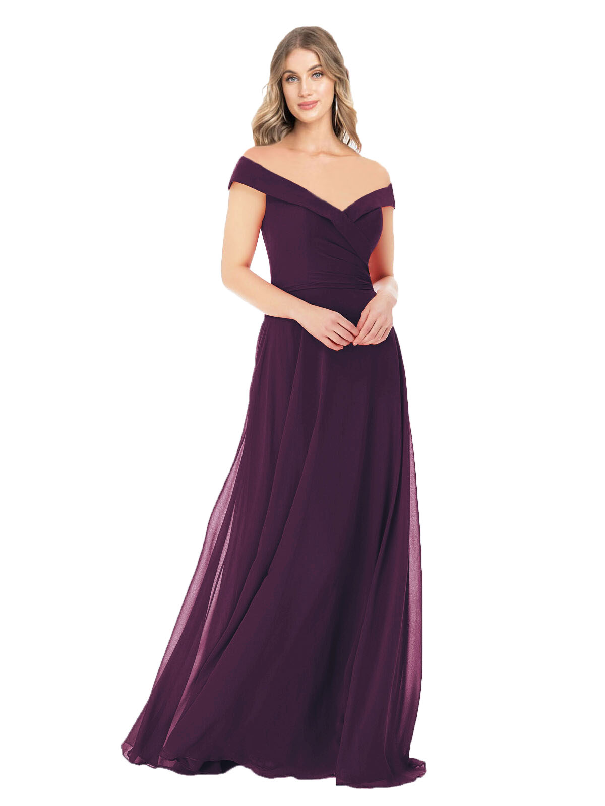 Grape A-Line Off the Shoulder Sleeveless Long Bridesmaid Dress Alva