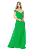 Green A-Line Off the Shoulder Sleeveless Long Bridesmaid Dress Alva