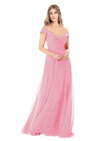 Hot Pink A-Line Off the Shoulder Sleeveless Long Bridesmaid Dress Alva