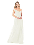 Ivory A-Line Off the Shoulder Sleeveless Long Bridesmaid Dress Alva