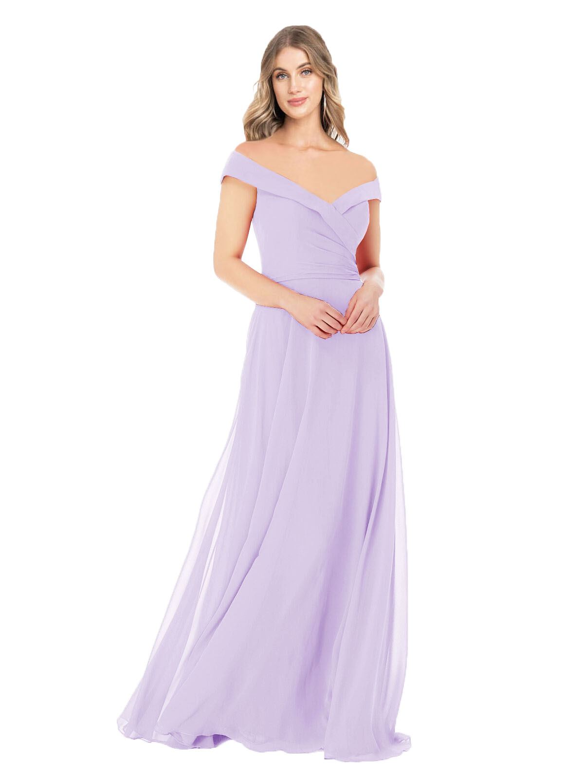 Lilac A-Line Off the Shoulder Sleeveless Long Bridesmaid Dress Alva