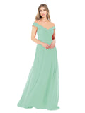 Mint Green A-Line Off the Shoulder Sleeveless Long Bridesmaid Dress Alva