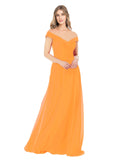 Orange A-Line Off the Shoulder Sleeveless Long Bridesmaid Dress Alva