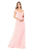 Pink A-Line Off the Shoulder Sleeveless Long Bridesmaid Dress Alva