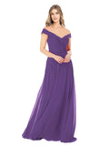 Plum Purple A-Line Off the Shoulder Sleeveless Long Bridesmaid Dress Alva