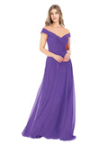Purple A-Line Off the Shoulder Sleeveless Long Bridesmaid Dress Alva